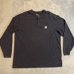 Carhartt Shirt Mens 3XLT Black Original Fit Long Sleeve Henley Pocket Workwear